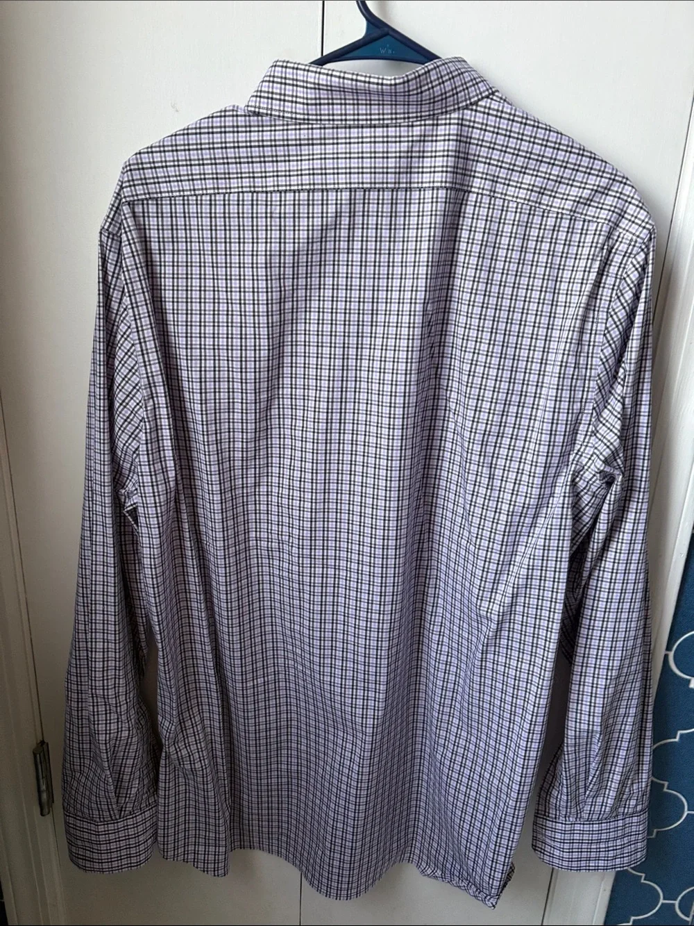 Banana Republic Men's Purple and White Check Slim Fit Wrinkle Resist Dress Shirt